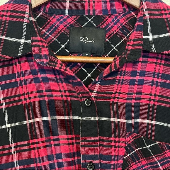Rails Brock Plaid Button Button-Up Shirt In Pink, Black, and Navy Women's Medium - Picture 4 of 13